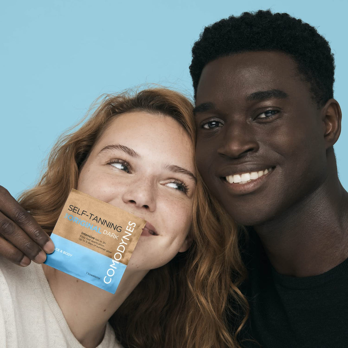 Comodynes Intensive Self Tan Towelettes application demonstrates even coverage.