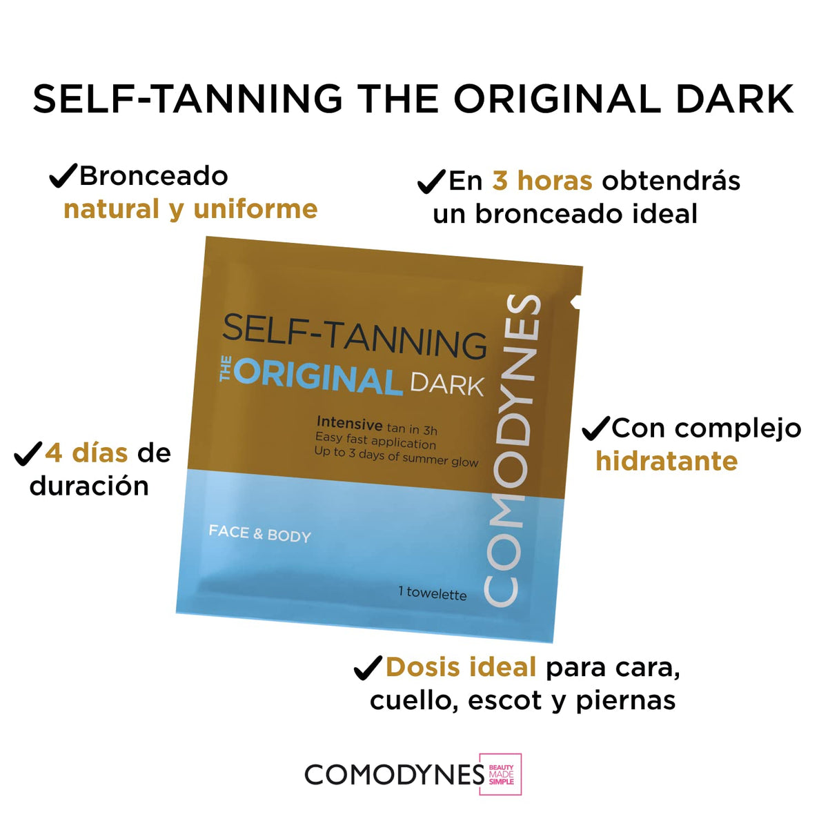 Comodynes Intensive Self Tan Towelettes for the body offer even color.