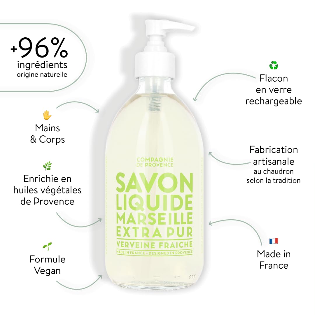 La Compagnie de Provence Fresh Verbena fragrance bottle close-up highlighting refreshing citrus and herbal notes for bathroom use