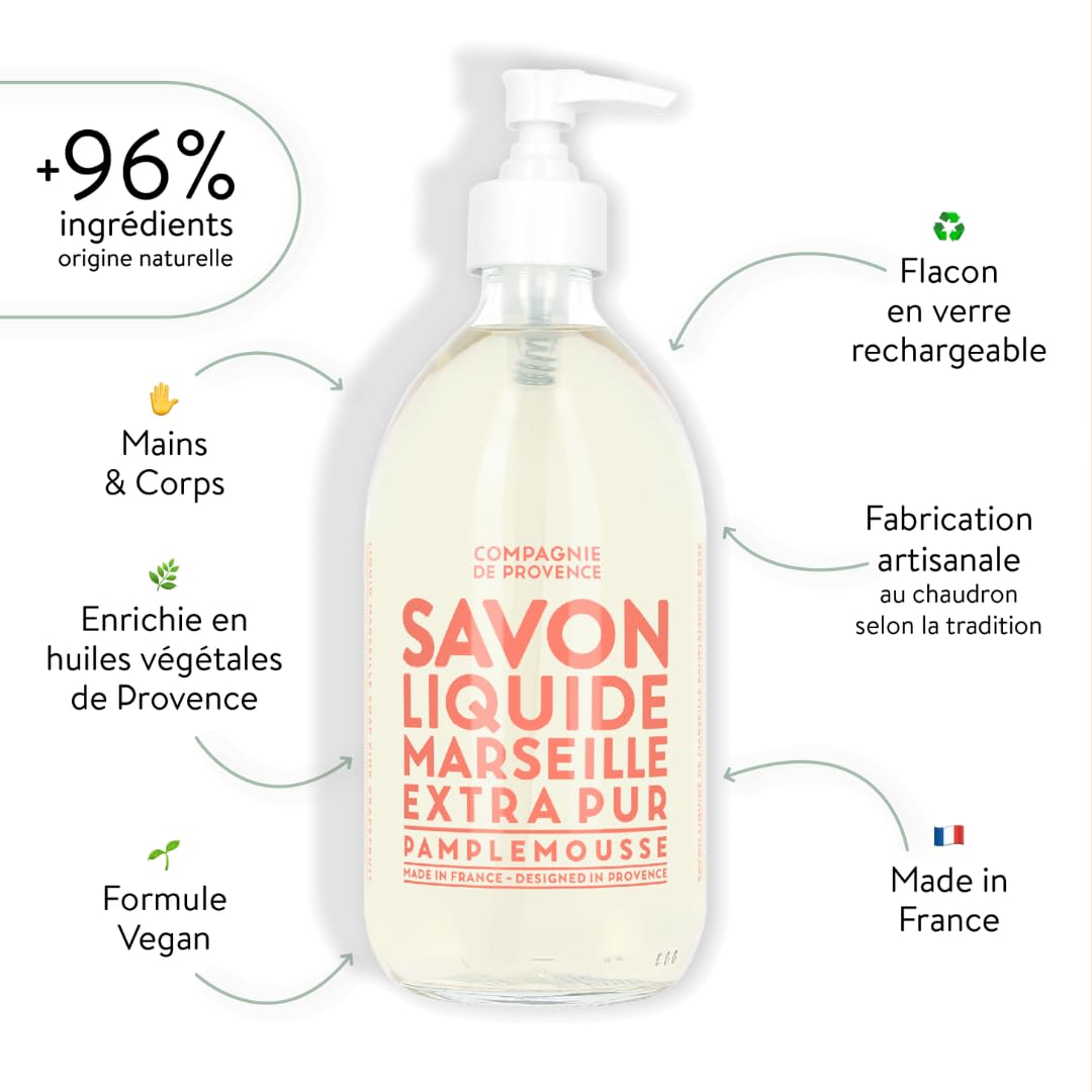 La Compagnie de Provence pump dispenser on a glass bottle for easy soap use