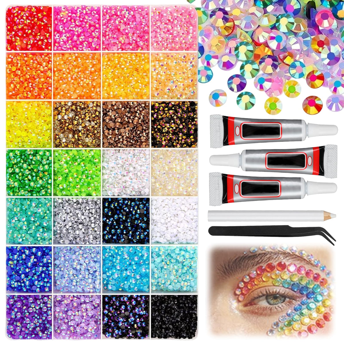 Compensai resin rhinestones kit for nail art with sparkling AB-coated gems