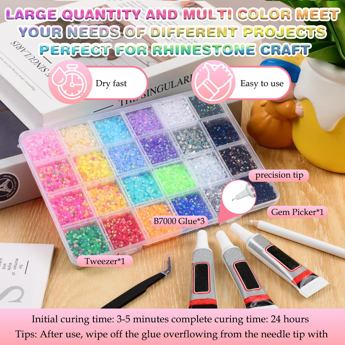 Compensai multicolor flatback gems AB coated for brilliant nails and crafts.