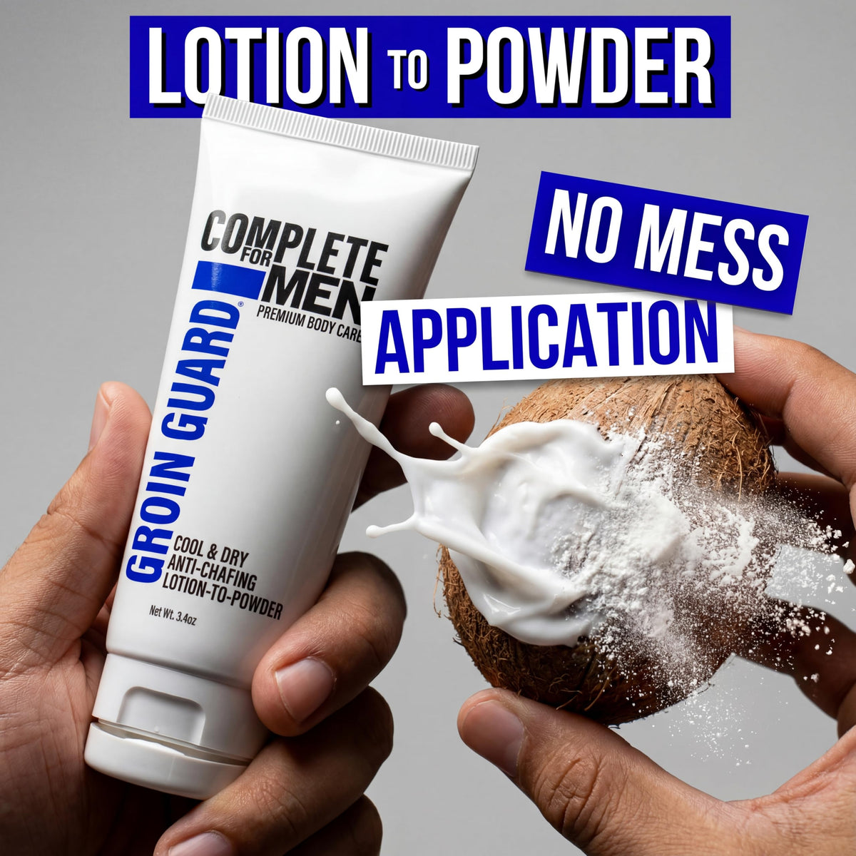 Complete For Men ball, groin and thigh protection barrier reducing skin friction.