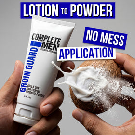 Complete For Men ball, groin and thigh protection barrier reducing skin friction.
