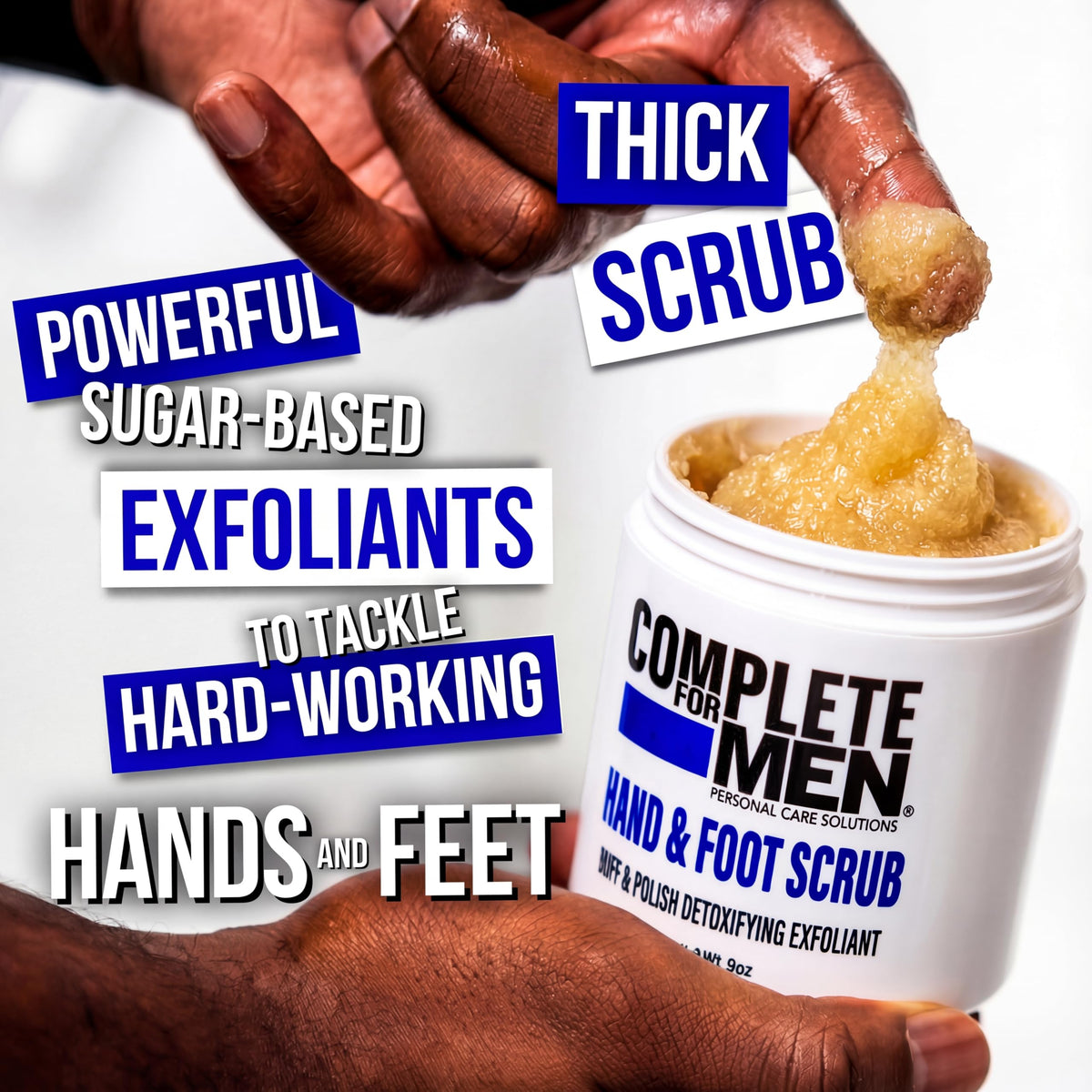 Complete for Men foot scrub application session close-up.