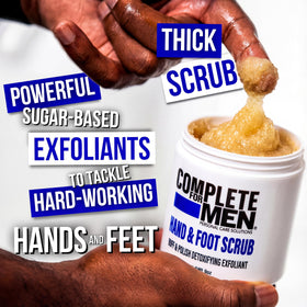Complete for Men foot scrub application session close-up.