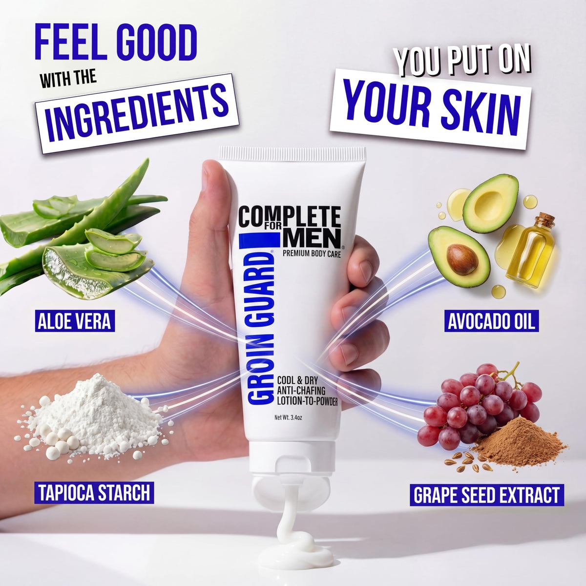 Complete For Men signature scent or unscented option keeping intimate areas smelling fresh.