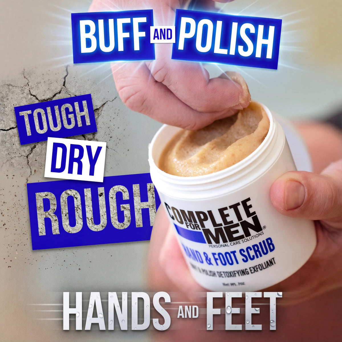 Complete for Men sugar scrub texture close-up for deep cleansing.