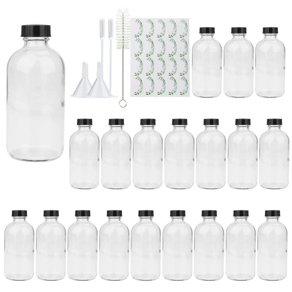 COMUDOT 8oz clear glass bottle with airtight lid for shampoo and conditioner.