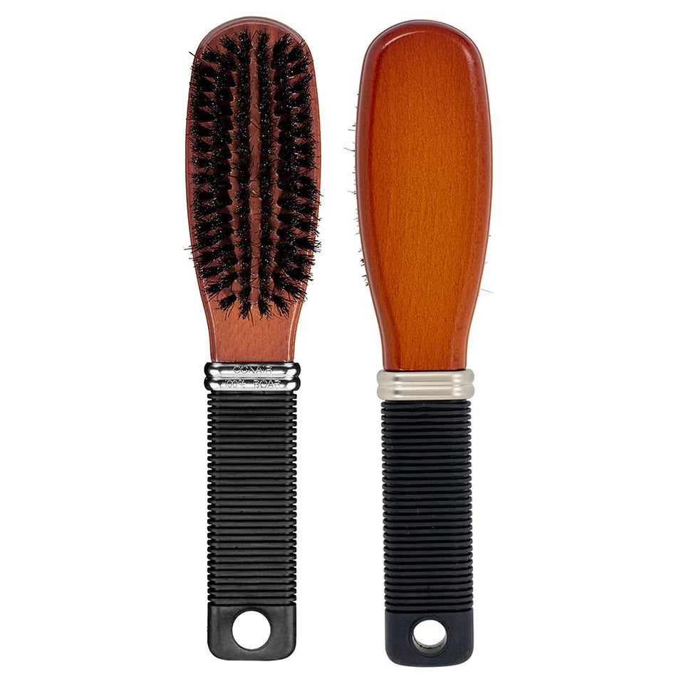 Conair all-purpose boar bristle brush with wooden handle for even oil distribution.