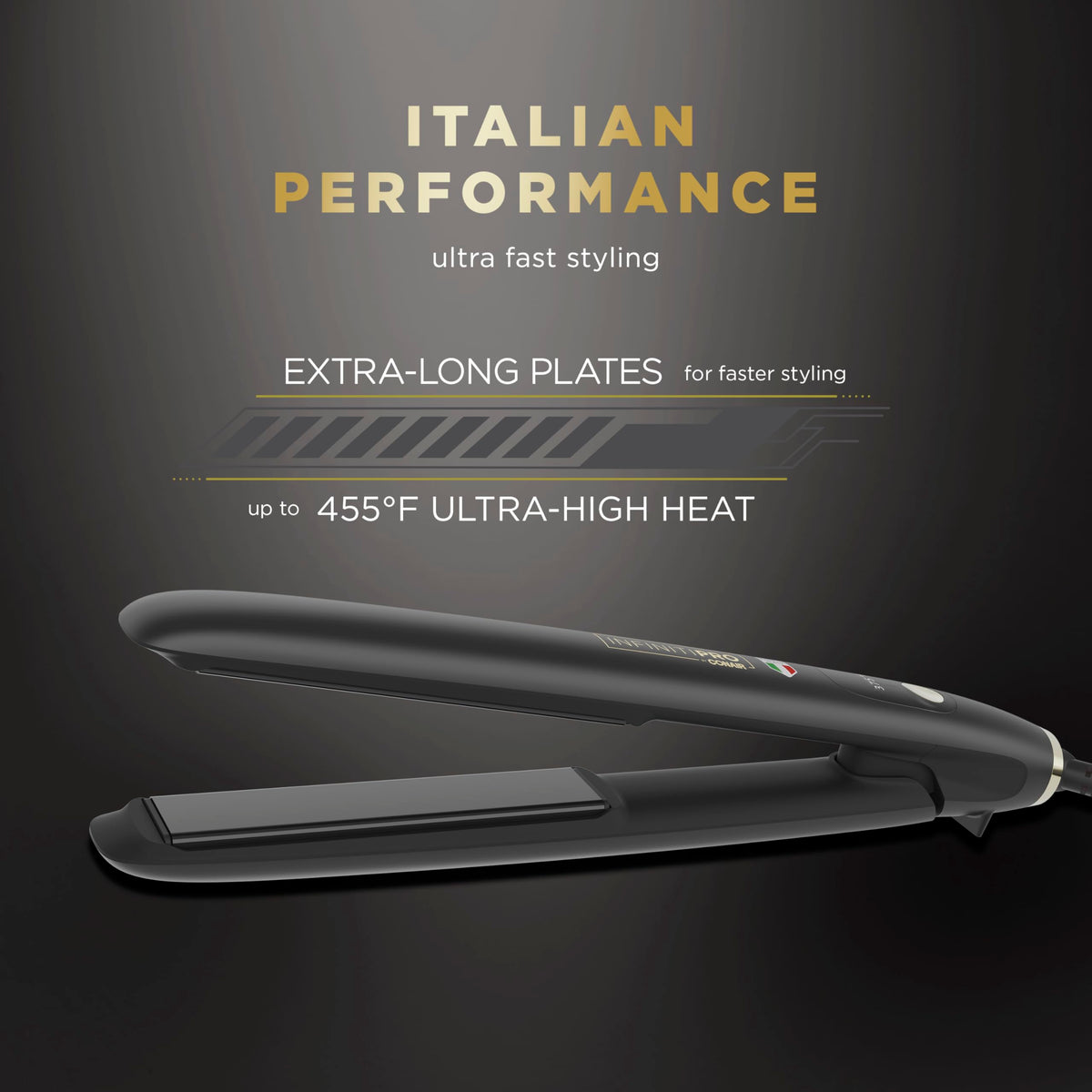Conair ArteBella flat iron offers five heat settings up to 445°F for different hair types.
