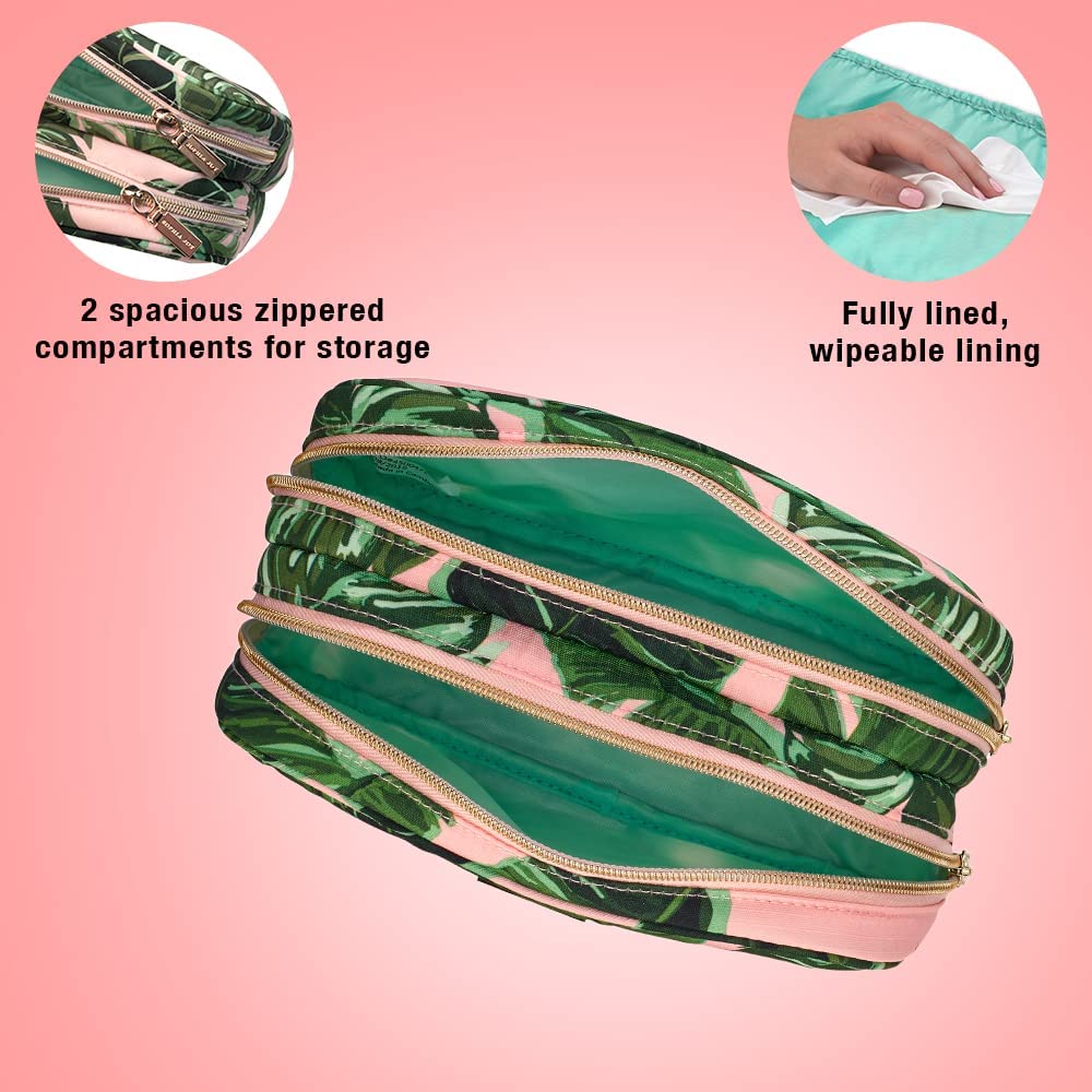 Conair cosmetic bag showcases gold-tone zippers and hardware for a chic look.