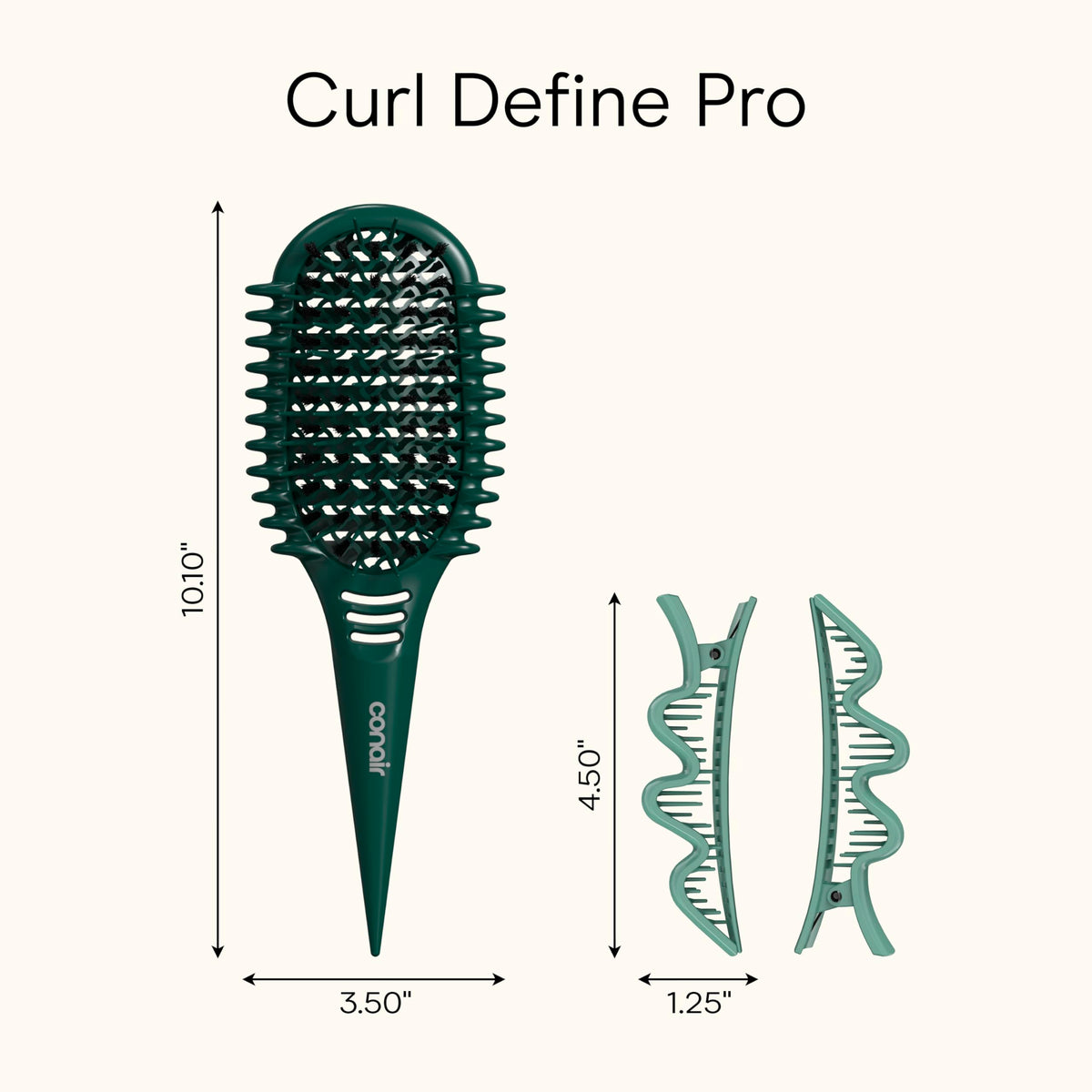 Conair Curl Define Pro detangler brush close-up of mixed bristles for smooth detangling.