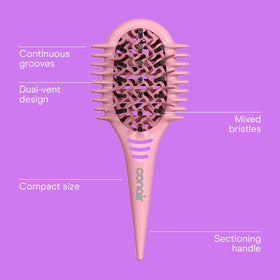 Conair Curl Define Pro Mini Detangler Brush with dual-vent design removes excess water while brushing.
