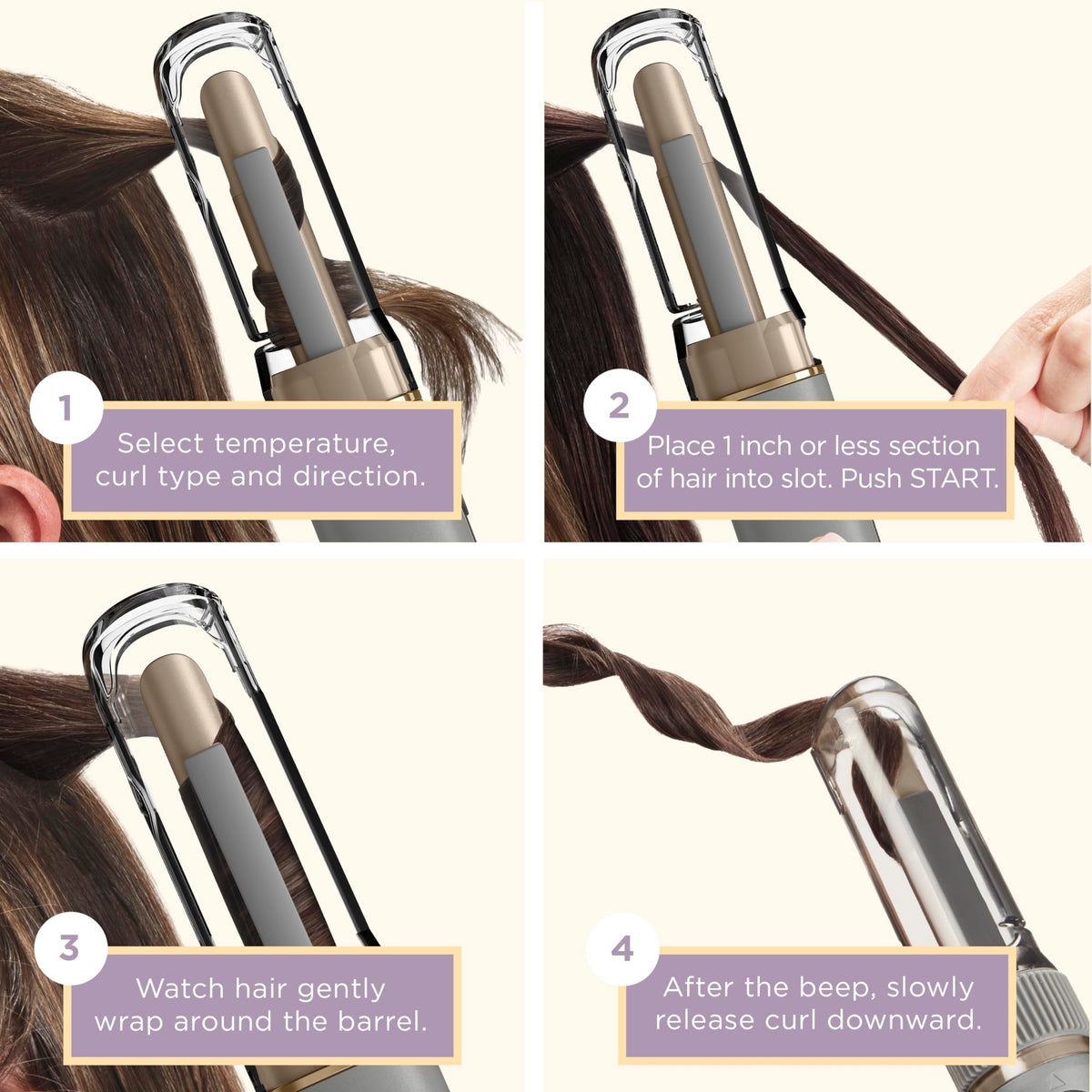 Conair Curl Secret Mini ceramic barrel delivers even heat for smooth results.