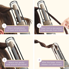 Conair Curl Secret Mini ceramic barrel delivers even heat for smooth results.