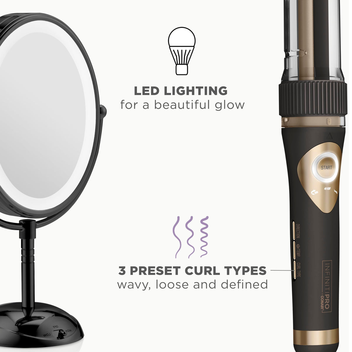 Conair Curl Secret presets offer defined, loose, or wavy curls