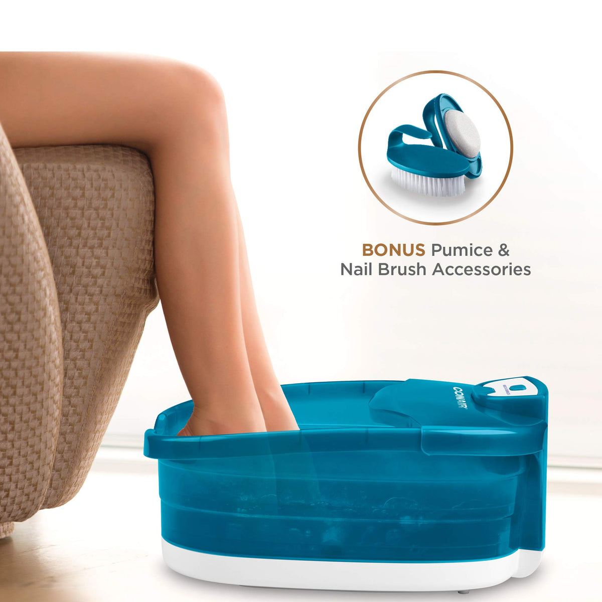 Conair Deep Foot Tub accommodates larger feet for at-home pedicures.