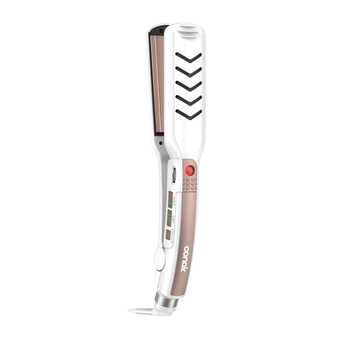 Conair double ceramic flat iron with 1.5-inch plates for fast, even straightening.