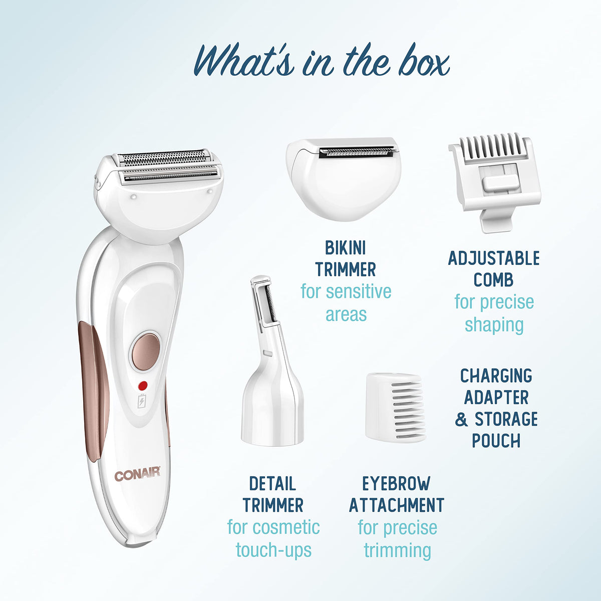 Conair All-In-1 shaver and trimmer for bikini lines and legs, helps minimize irritation