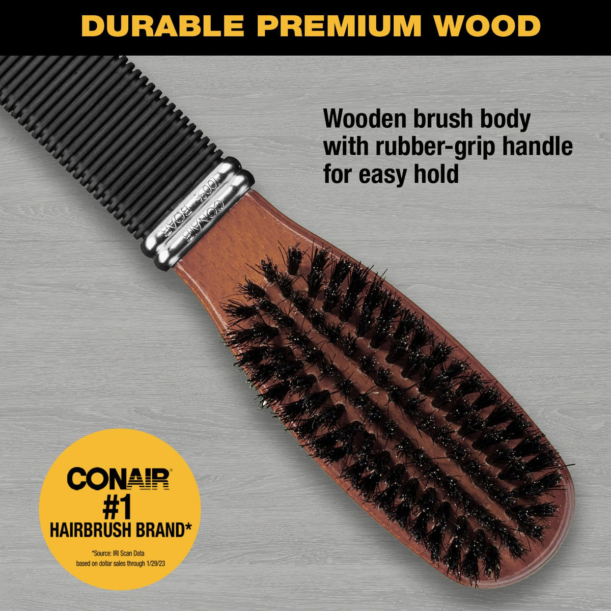 Conair finishing brush for short to medium hair delivers shine and smoothness.