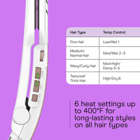 Six heat settings up to 400°F for versatile styling.
