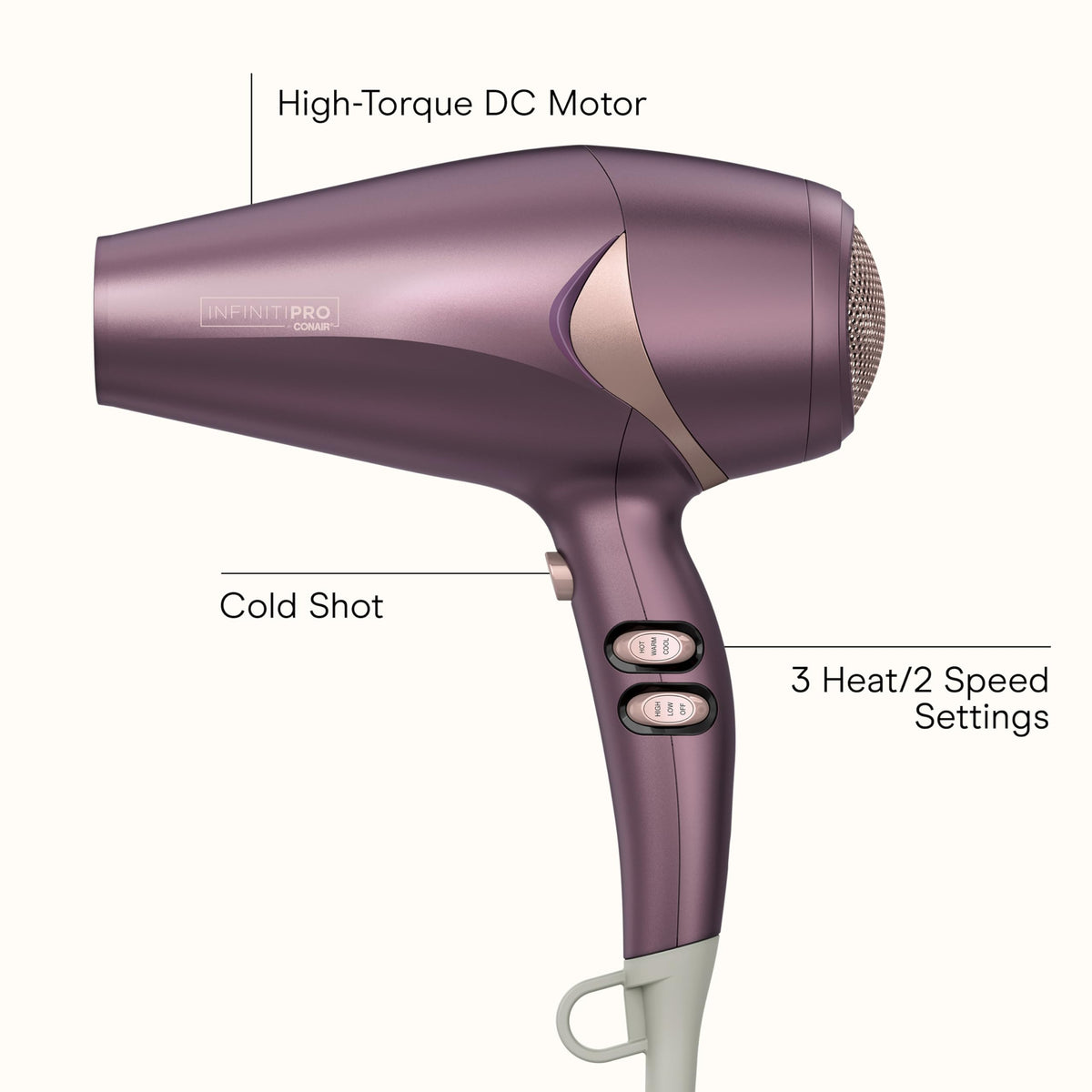 Conair Infiniti Pro dryer with concentrator for sleek, straight blowouts.