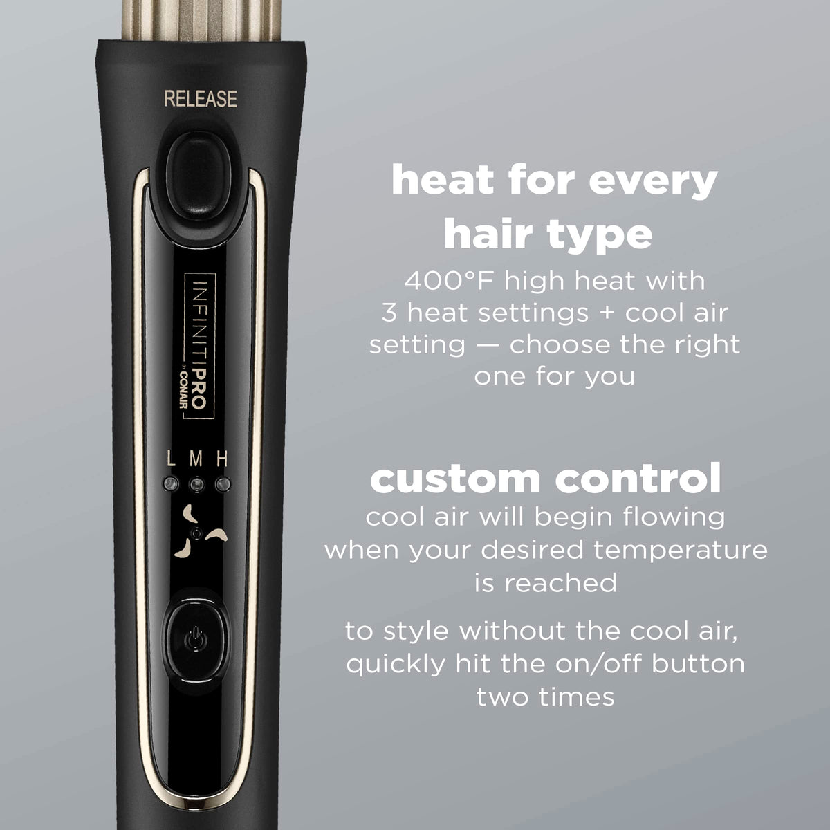 Conair InfinitiPRO three heat settings plus cool option personalize styling