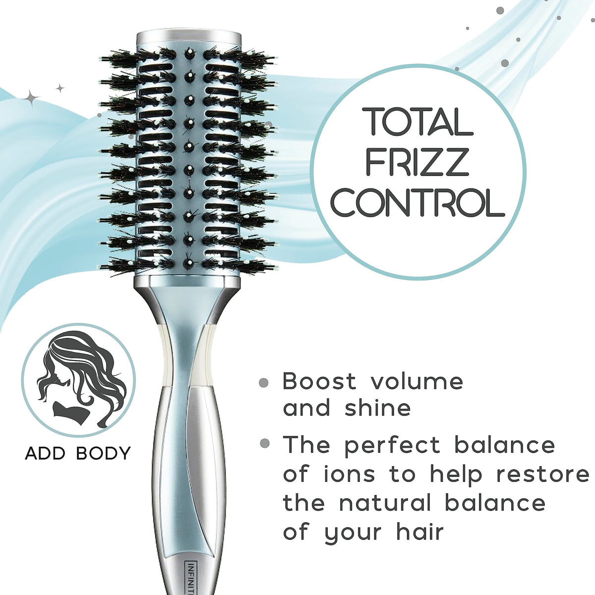 Conair InfinitiPro detangler brush on damp hair for gentle detangling and shine