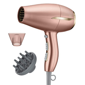 Conair INFINITIPRO Frizz Free compact dryer in dusty rose for fast, gentle styling.