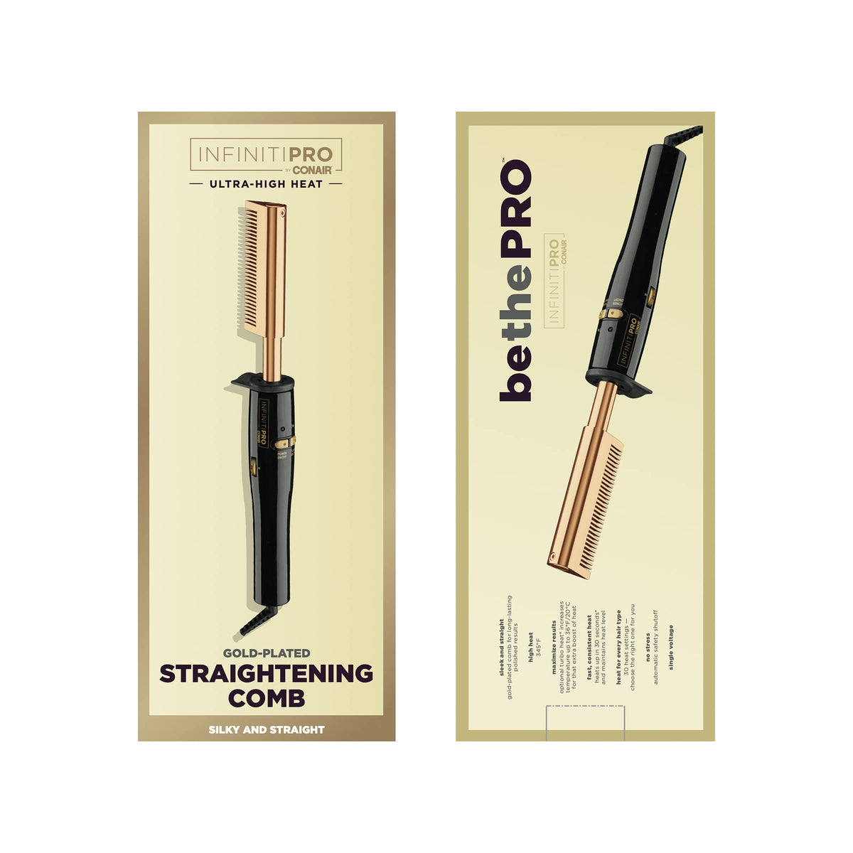 Professional-grade results at home with the gold-plated straightening comb.
