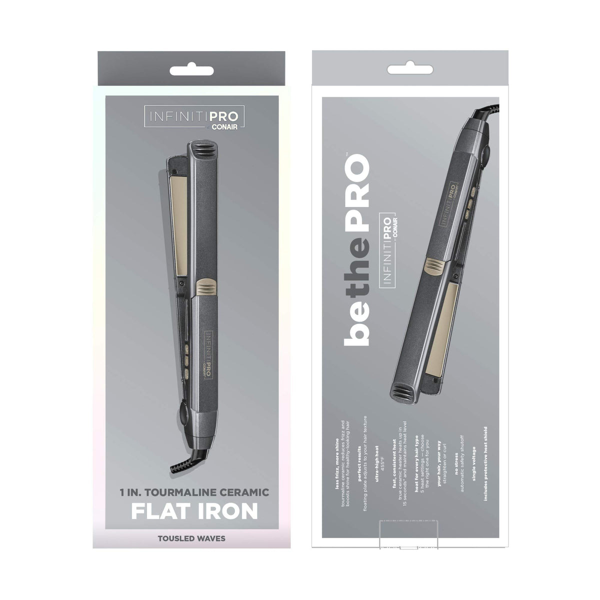Conair Infinitipro teal flat iron close-up emphasizing tourmaline ceramic technology