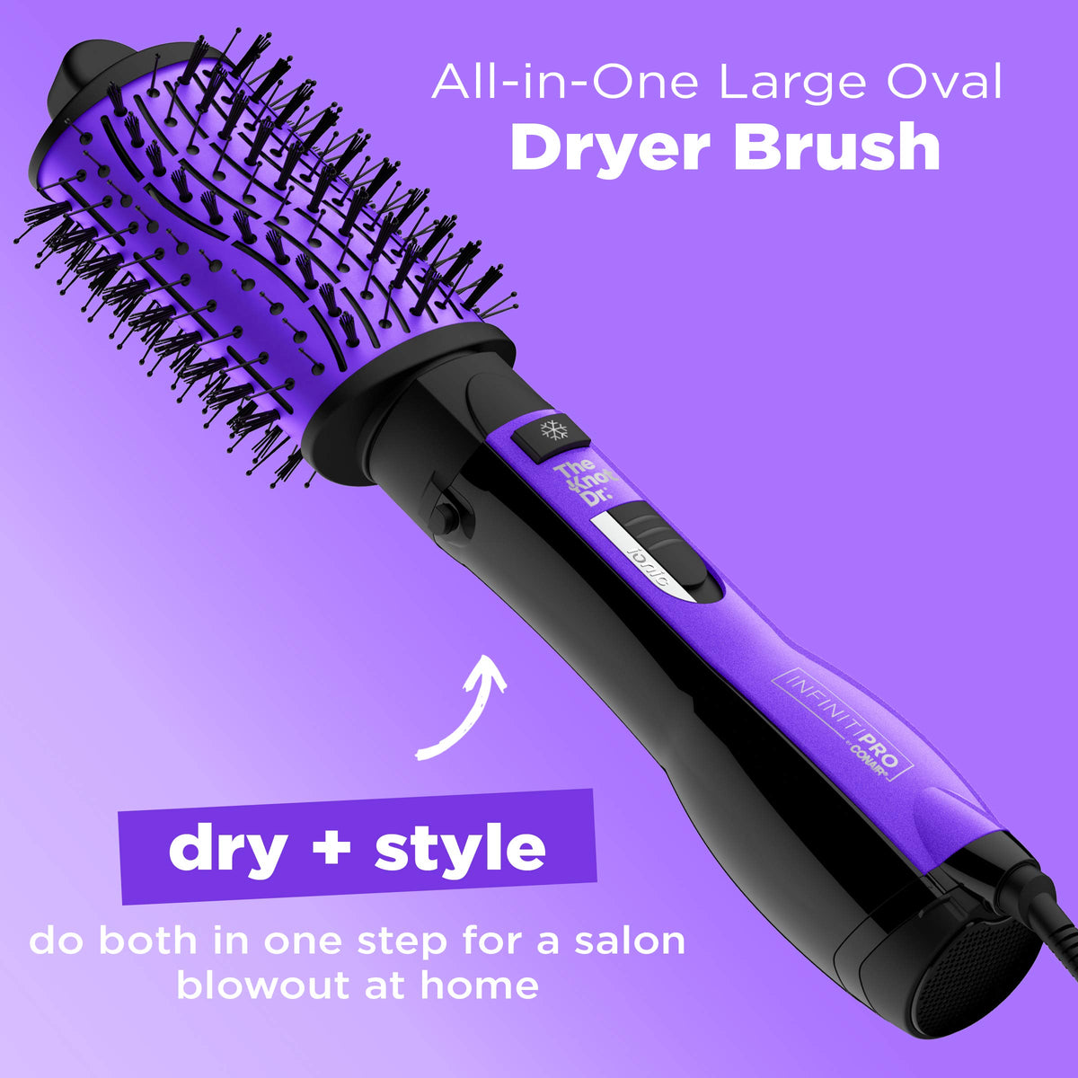 Conair Knot Dr. All-In-One oval dryer brush with ceramic barrel for smooth styling and shine