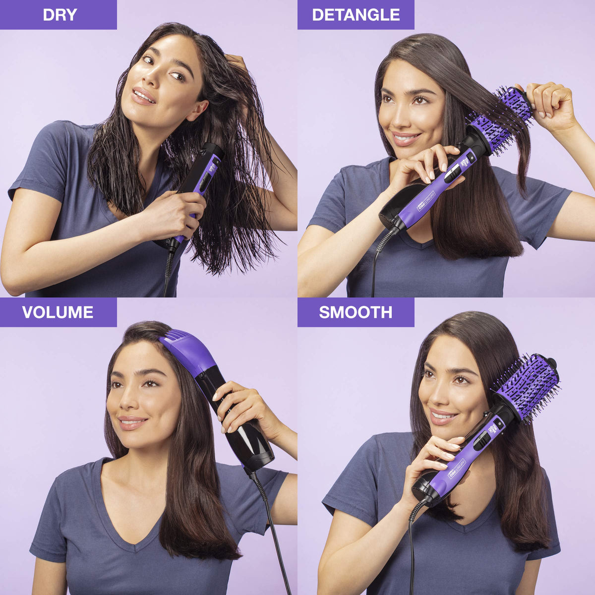 Conair Knot Dr. All-In-One oval dryer brush used on wet-to-dry styling for versatility