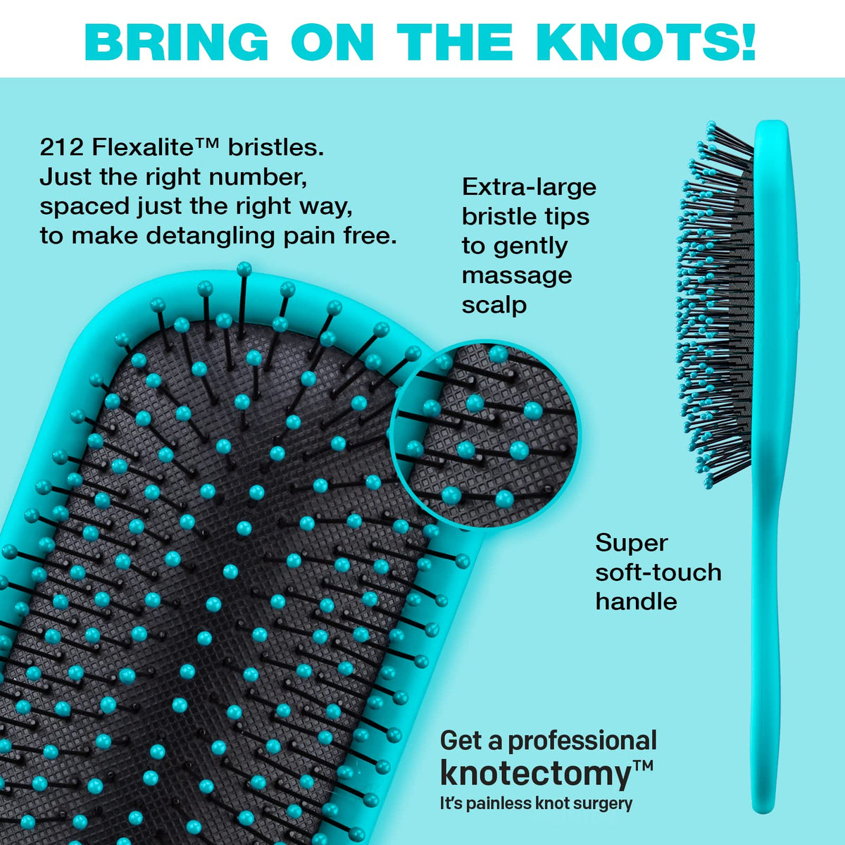 Conair Knot Dr. Pro Brite Detangler Brush bristles closeup painless detangling for various hair types