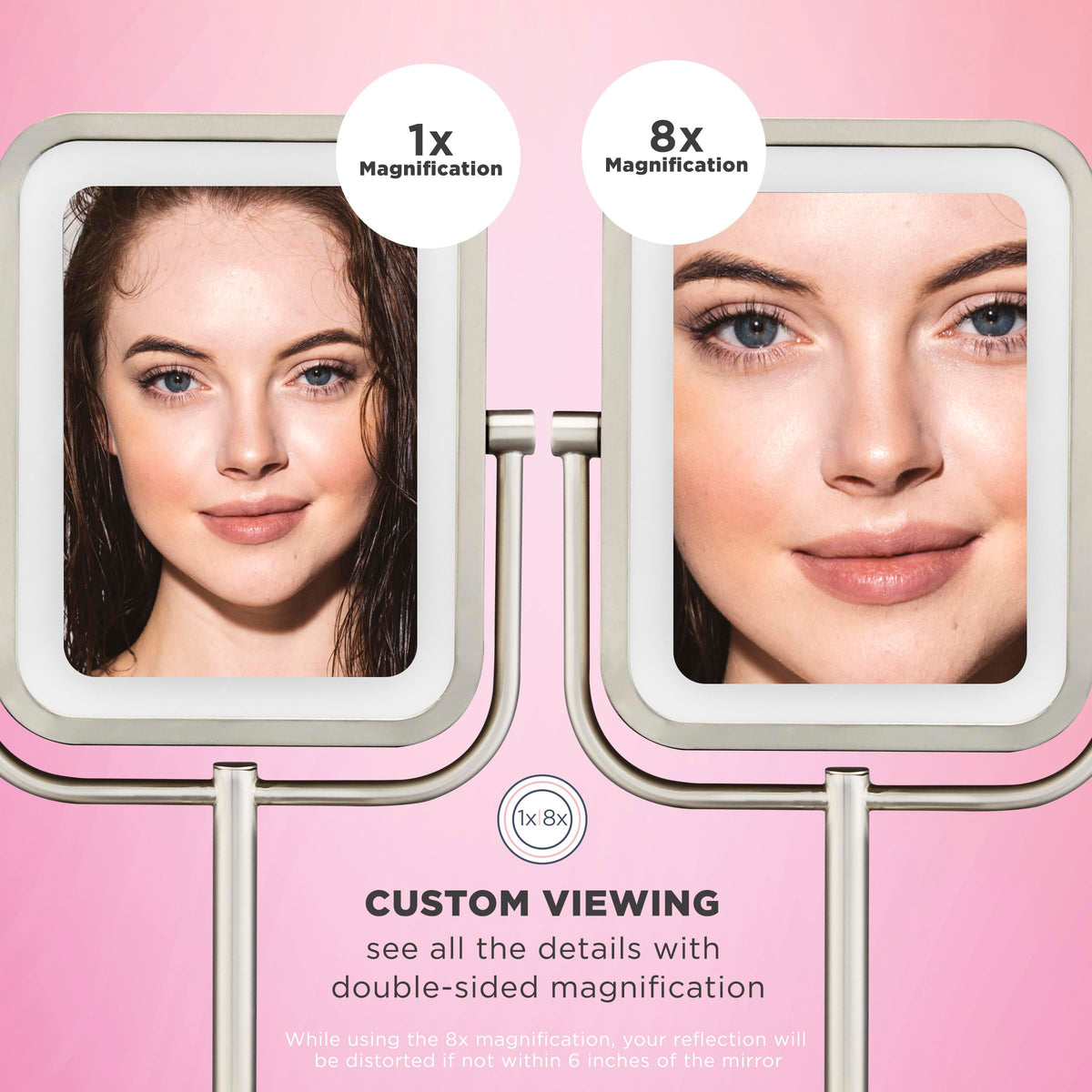 Conair lighted makeup mirror close-up 8x magnification for precise tweezing.