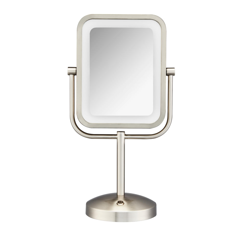Conair lighted makeup mirror front view with 1x to 8x magnification for versatile grooming.