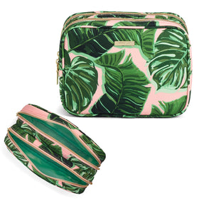 Conair makeup bag with tropical palm leaf design for stylish organization on the go.
