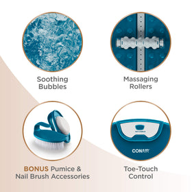 Conair Pumice Stone and Nail Brush included for post-soak grooming.