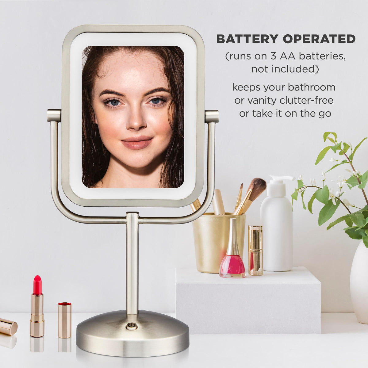 Conair Reflections brushed nickel finish adds sleek vanity style.