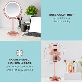 Rose gold Conair vanity mirror with 360-degree rotation for easy angles