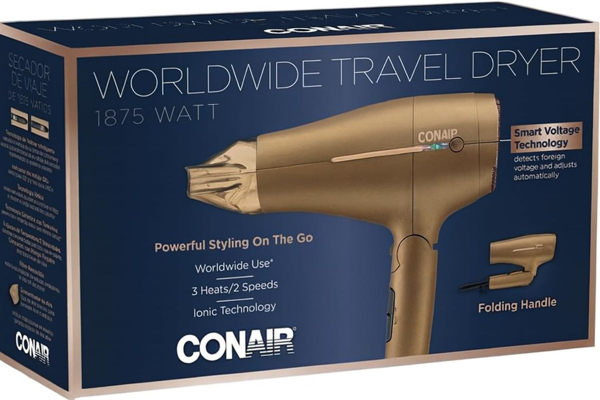 Conair travel dryer with concentrator and diffuser for versatile styling