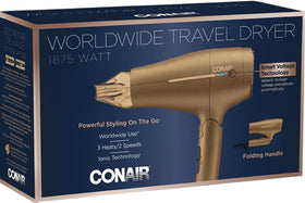 Conair travel dryer with concentrator and diffuser for versatile styling