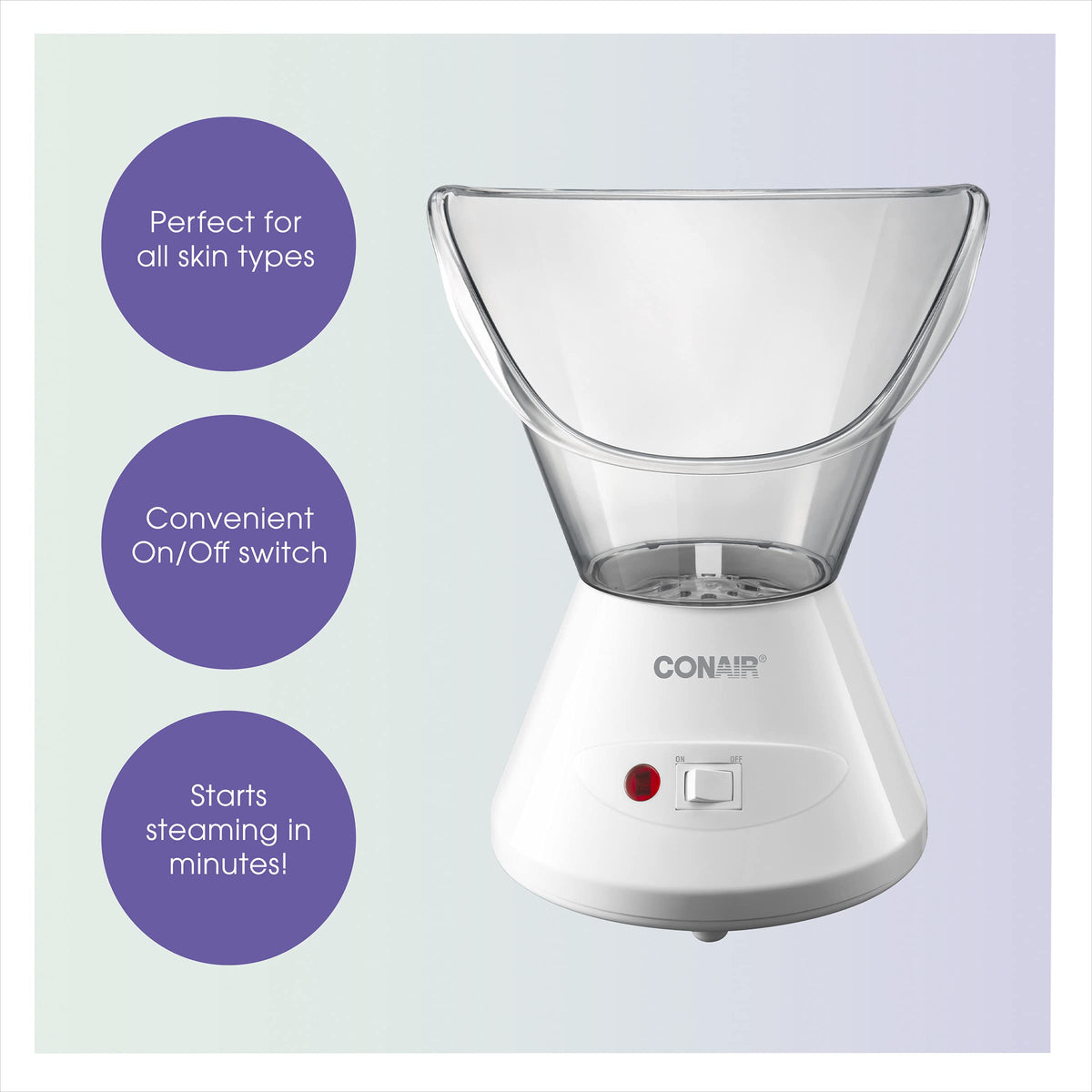Conair True Glow mist steamer in a bathroom setting for a quick at-home spa moment.