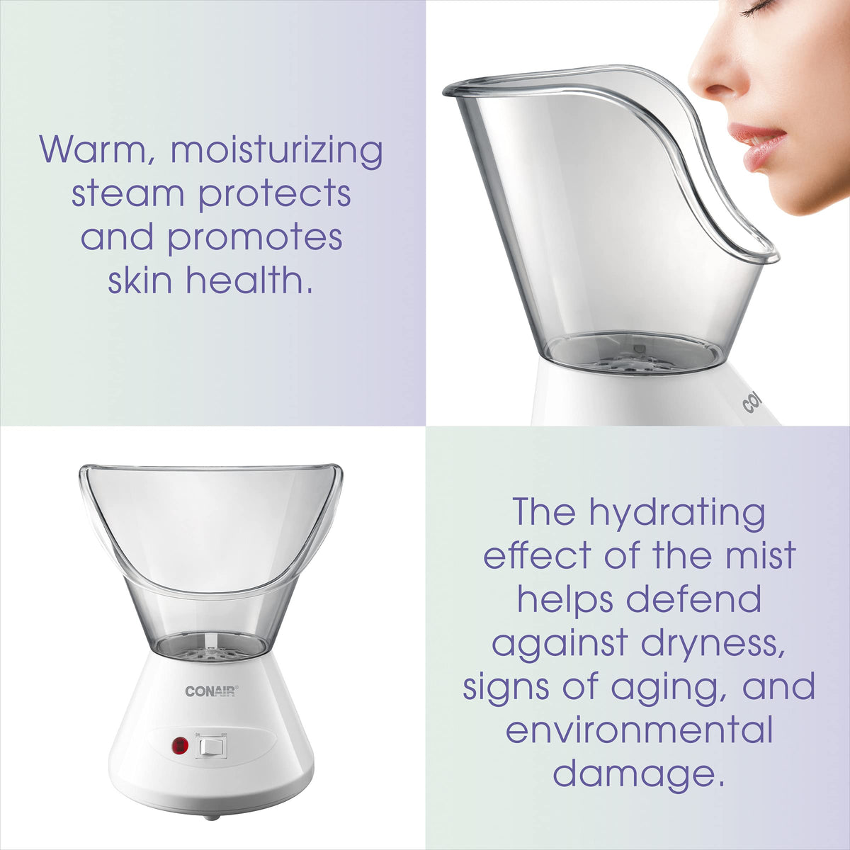 Conair True Glow steamer features dial and power control for easy use.