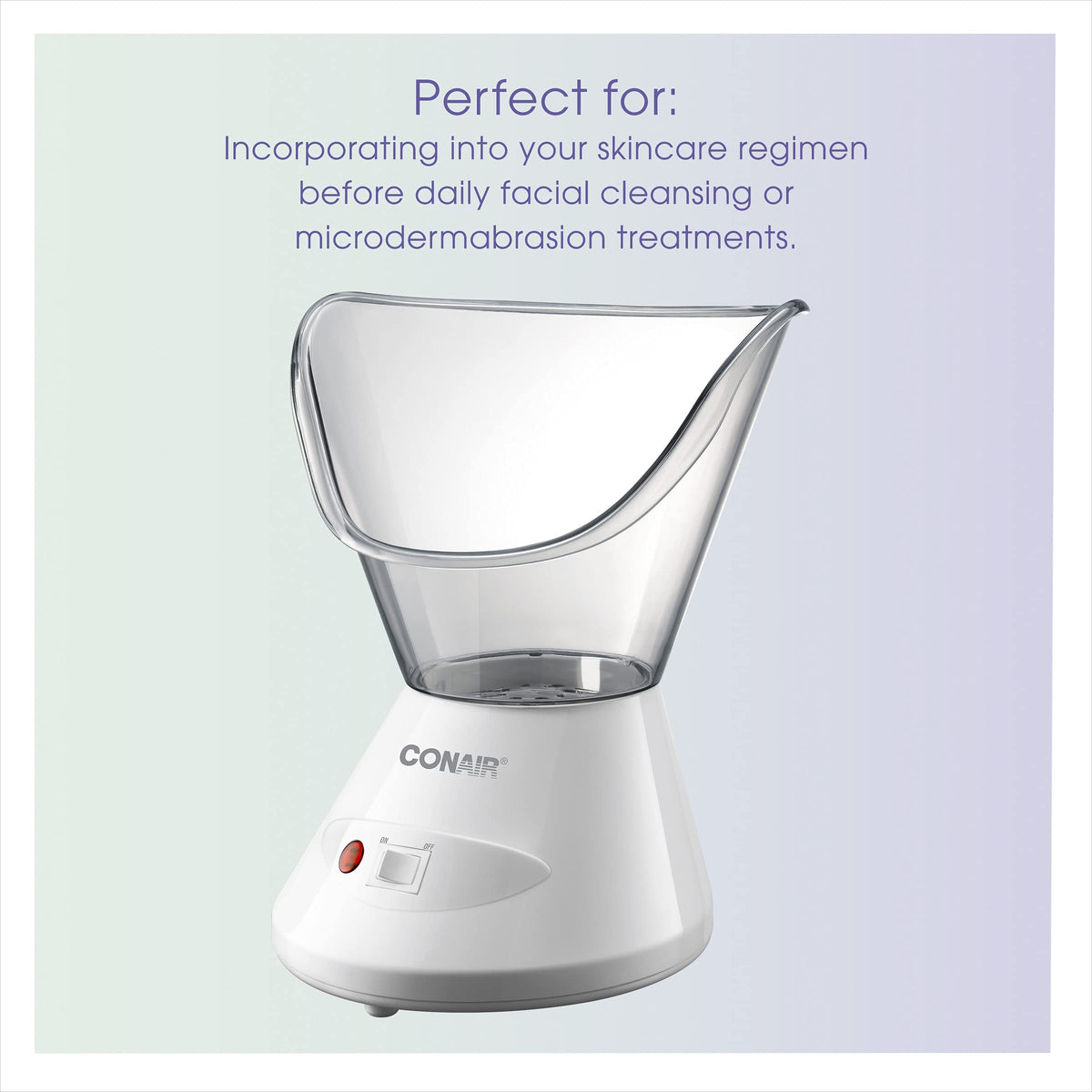 Conair True Glow Mist Steamer shows steam dispersion for deeper cleansing.
