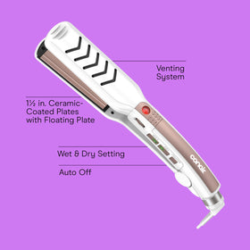 Wet-to-dry technology allows drying and straightening with consistent heat.