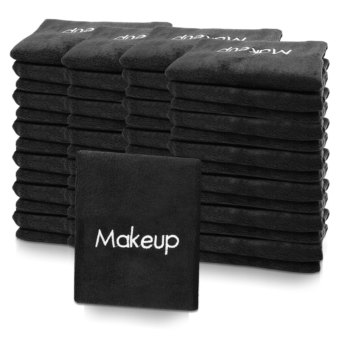 CONEHOY 52-piece black makeup washcloths for quick makeup removal on the go.