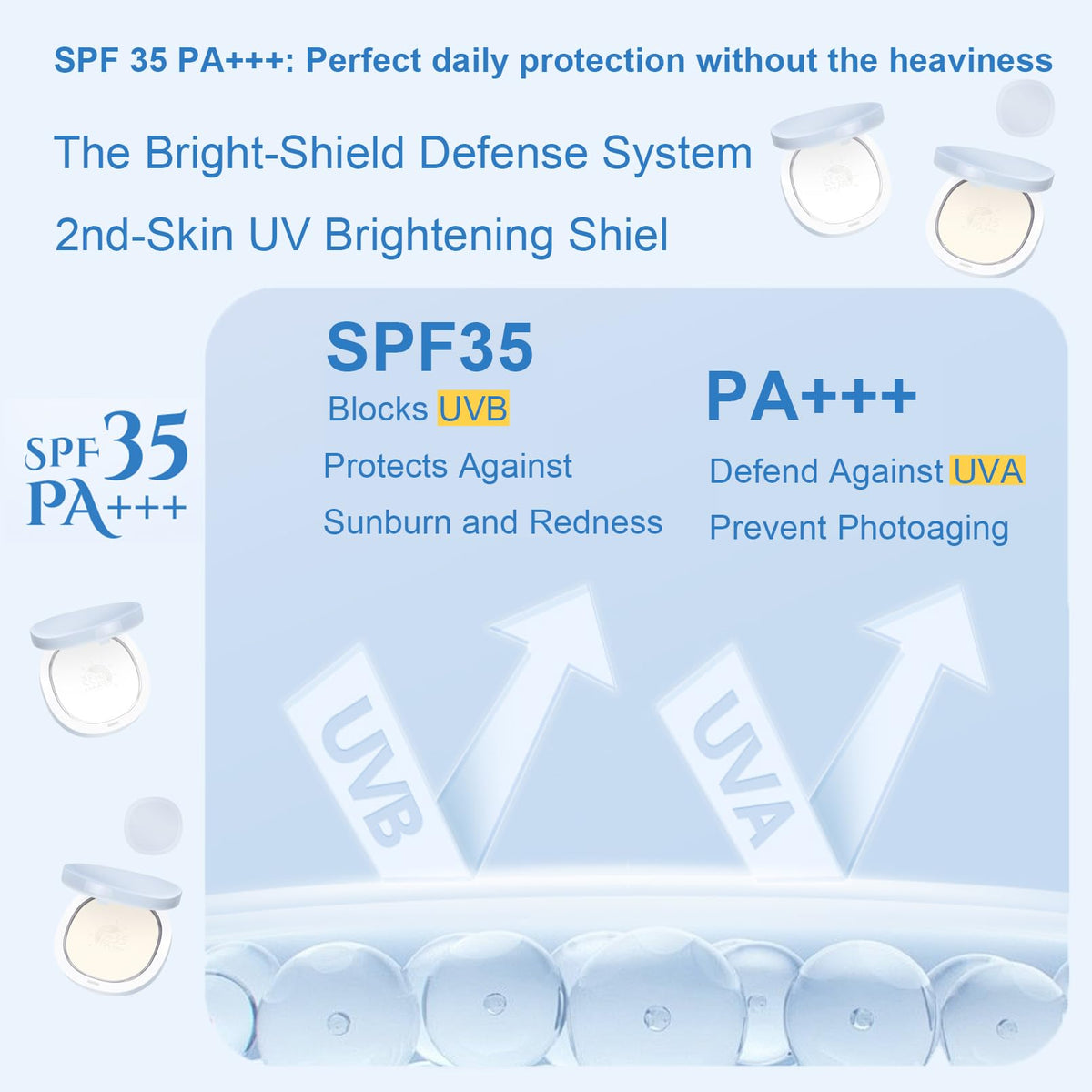 ConfidMiss SPF35 PA+++ compact powder setting makeup while protecting skin.