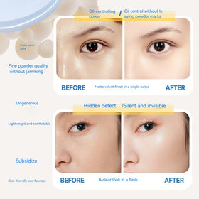 ConfidMiss talc-free formula supports oil control for shine-free skin.